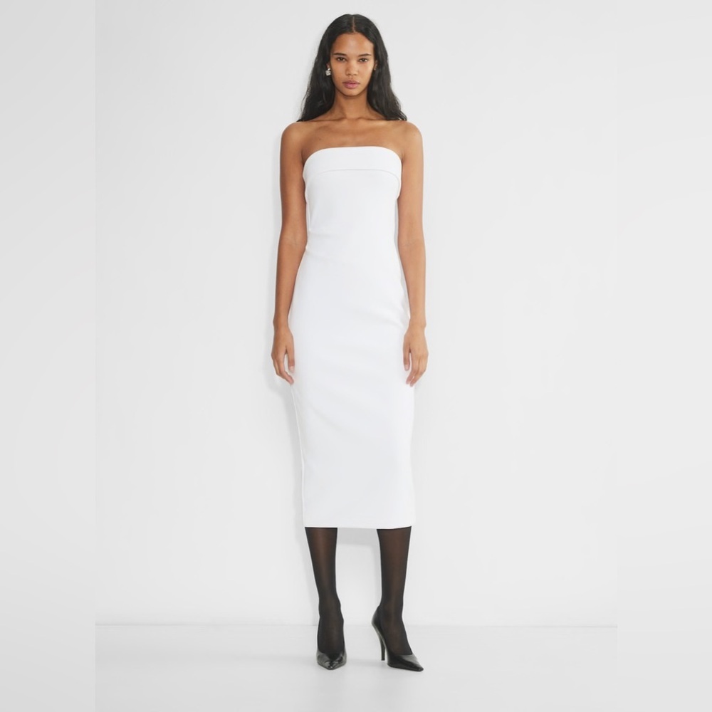 WHOIAM white bodycon strapless dress ribbed cuff top
